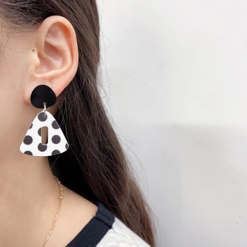 Polka Dot Black White Dangle Drop Earrings for Women | Cute Geometric Resin Statement Dangling Stud Fashion Y2K Jewelry - color: Triangle