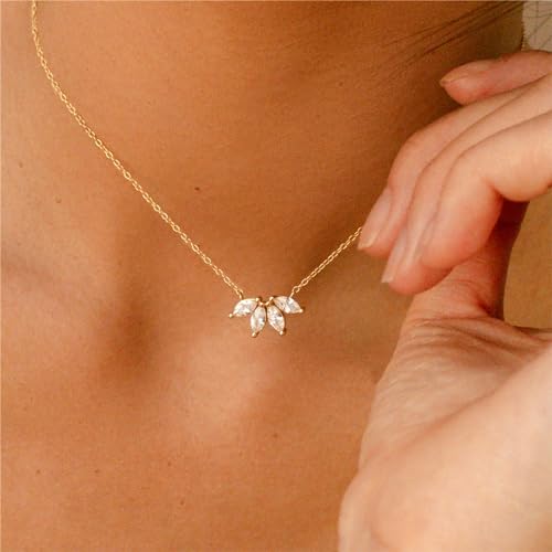 Luxval Diamond Pendant Gold Necklace for Women，Dainty 18k Gold Plated Choker Necklaces Simple Gold Jewelry Gifts for Women - color: Gold-Flower