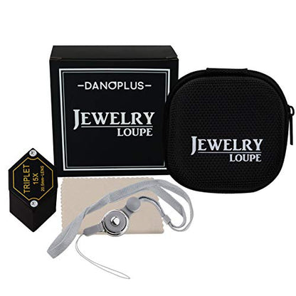 15x Magnifier Jewelry Loupe 20.5mm Triplet Lens Optical Glass Pocket Gem Magnifying Tool for Jeweler, Stamp Philatelist, Coin Numismatic, Achromatic Black Hexagonal Design Kit Set