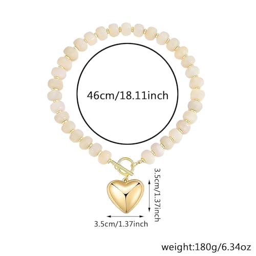 Chunky Heart Necklaces for Women Colorful Resin Beaded Necklaces for Women Gold Puffy Heart Statement Necklace Trendy Acrylic Choker Jewelry Gift - color: White
