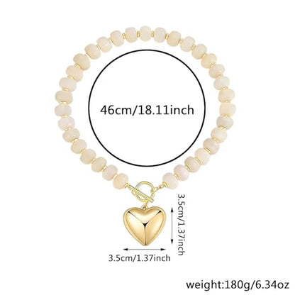 Chunky Heart Necklaces for Women Colorful Resin Beaded Necklaces for Women Gold Puffy Heart Statement Necklace Trendy Acrylic Choker Jewelry Gift - color: White