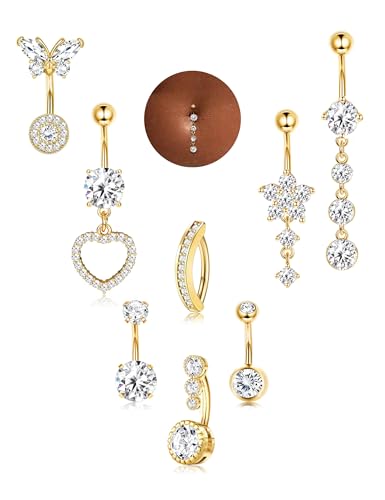 ORAZIO Gold Belly Button Ring Dangle Hypoallergenic Surgical Stainless Steel Belly Rings for Women 14G Belly Button Piercing Cute Navel Ring Belly Piercing Jewelry - color: Gold