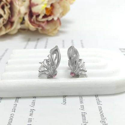 Gold Ear Cuff Earrings for Women Non Piercing 14K Gold Plated/Silver Cuff Clip On Cartilage Hoop Shining Cubic Zirconia Twisted Chain Ear Clip On Earring for Women Chunky Ear Cuffs Earrings - color: Pink-Butterfly