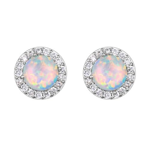 SWEETV Cubic Zirconia Stud Earrings, 8mm Round Cut, Rhinestone Hypoallergenic Earrings for Women & Girls | 9mm Round Cut Hypoallergenic 925 Sterling Silver Stud Earrings for Bridal Bridesmaid Prom Weddings Parties,Silver - color: 13.Opal Blue