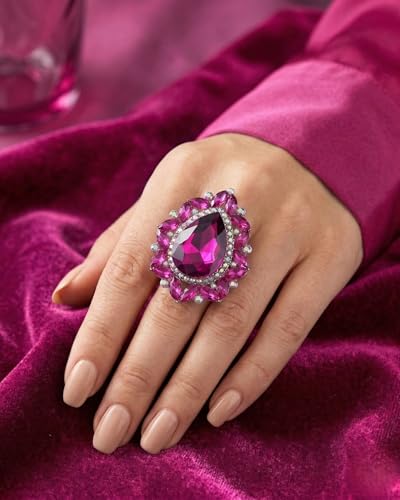 NYFASHION101 Radiant Teardrop Stone Adjustable Cocktail Statement Ring - color: Celestial Fuschia/Gold-Tone