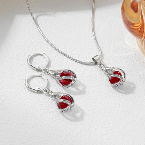 IFKM Silver Jewelry Sets for Women Rhinestone Crystal CZ Bridal Bridesmaid Accessories Necklace Earrings set for Wedding Prom Anniversary Birthday Gifts - color: Red
