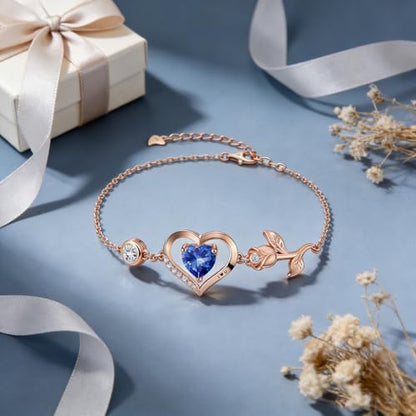1CT Rose Heart Birthstone Bracelet for Women Love Gift - style: 09-Sept Sapphire Rose Gold