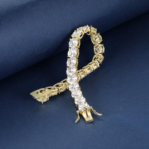 7.0MM Tennis Bracelet for Men Women,18K White/Yellow Gold Plated 7.0mm Round Cubic Zirconia Classic Tennis Bracelet - color: 7MM-Gold Plated, size: 6 inch