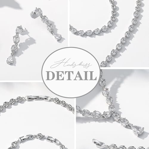 Jewelry Set for Women, Necklace Dangle Earrings Bracelet Set with White AAA Cubic Zirconia, Allergy Free Wedding Party Jewelry for Bridal Bridesmaid - color: Necklace+Earrings+Bracelet-Teardrop