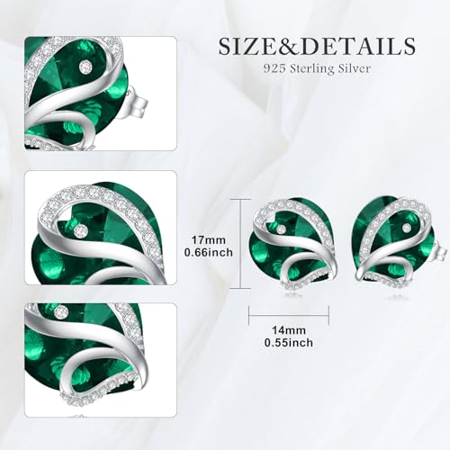 Butterfly Heart Birthstone Crystal Stud Earrings for Women S925 Sterling Silver Heart Birthstone Studs Birthday Gifts for Wife Mother Daughter Girlfriend Mom - color: 05-May