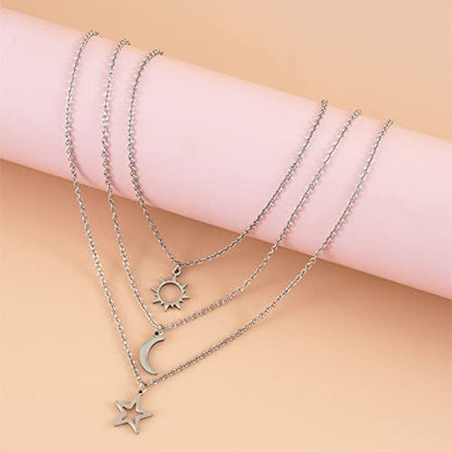 COLORFUL BLING Stainless Steel Sun and Moon Star Necklace 3 Best Friend Friendship Sister Set for Women Mom Daughter BFF Jewelry Gifts - color: yellow big