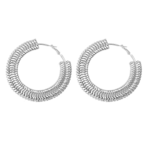 Extra Large Chunky Cuban Hoop Earrings Geometric Double Layered Round Loop Earrings for Women Prom Party Festival Jewelry (80mm silver) - size: 80mm silver