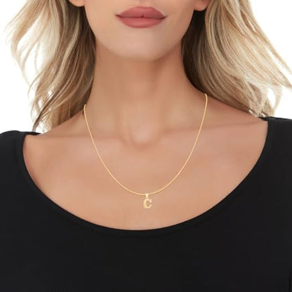 Floreo 10k Yellow Gold 0.45" Personalized Lighting Alphabet Letter A - Z Initial Charm Pendant with optional Extendable Chain Necklace - size: Pendant with Adjustable Chain, 18", style: - C -