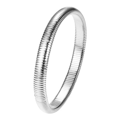 NMQLX Women's Elastic Bangle Bracelets: Stainless Steel Gold Chunky Wristband Bracelets - color: Silver - 8mm