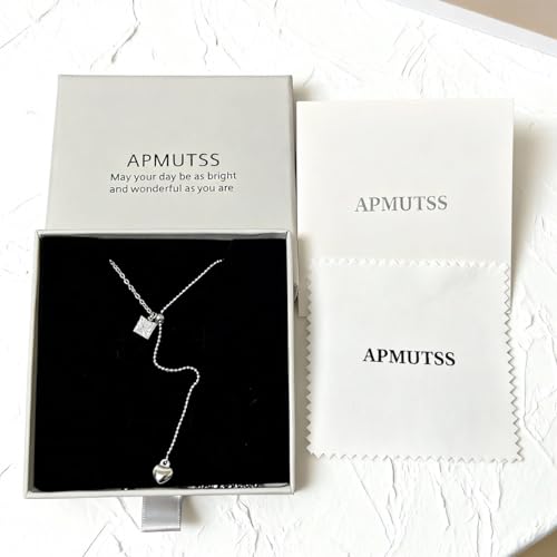 Lariat Necklaces for Women, Dainty Minimalist Knotted Rope Design Pendant Long Y Necklaces 18k Gold Plated Trendy Chain Jewelry - color: Silvery, style: Square CZ and Heart