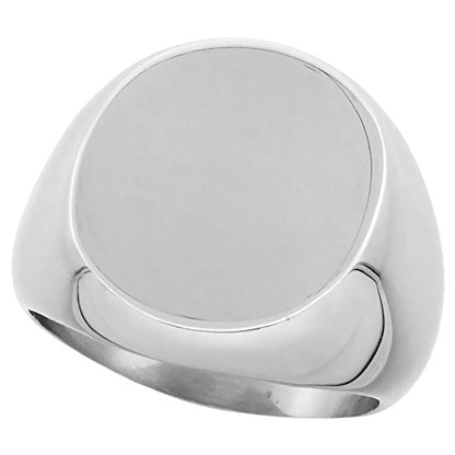 Sabrina Silver Surgical Stainless Steel Large Oval Signet Ring Solid Back Flawless Finish 3/4 inch Sizes 8 to 13