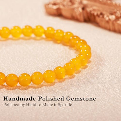 Agate Round Beaded Bracelet for Women Men Natural Agates Stone Healing Bracelets Stretch Elastic Handmade Polished Gemstone Beads Bracelet - color: Yellow, size: 6mm Beads
