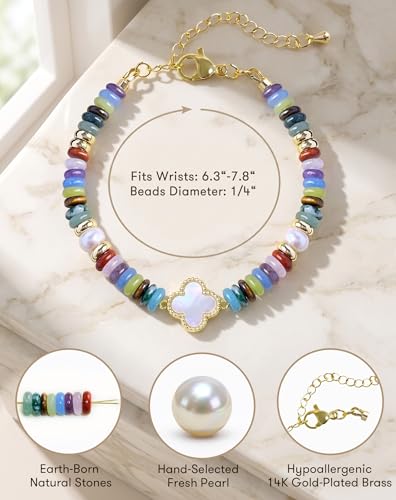 Birthday Jewelry Gifts For Girls Women, Four Leaf Clover & Heart Bracelets - color: Rainbow
