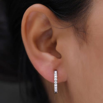 Dainty Cartilage Huggie Hoop Earrings Women in 18K Gold Plated | Round Moissanite in 18K Gold Plated Jewelry for Her - color: White Gold, size: 15 MM
