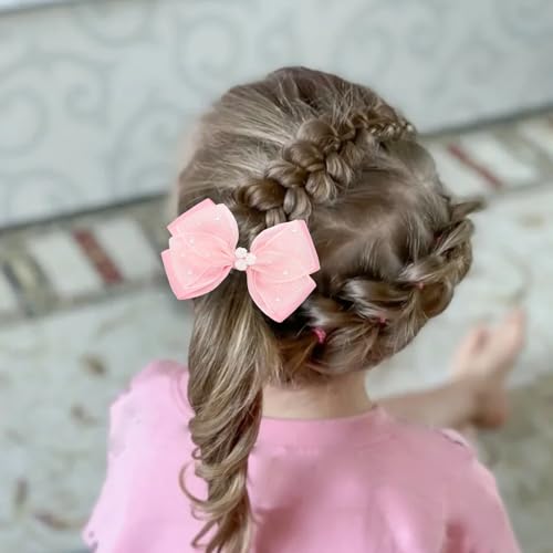 KISZU 4.5 Inch Flower Hair Bows Clips Mermaid Pearl HairPins for Girls Children Teens and Women - color: Deep Pink