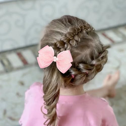 KISZU 4.5 Inch Flower Hair Bows Clips Mermaid Pearl HairPins for Girls Children Teens and Women - color: Deep Pink