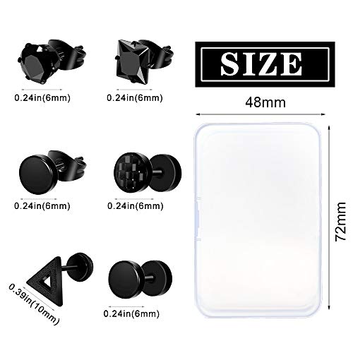12 Pairs Black Stud Earrings Set for Men and Women - Stainless Steel Cross Jewelry Piercings - color: Black