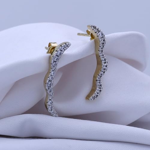 Round Cut White Cubic Zirconia Wave Shaped Ear Climbers Stud Earrings in 14K Gold Plated Sterling Silver With Push Back for her - color: yellow-gold-plated-silver