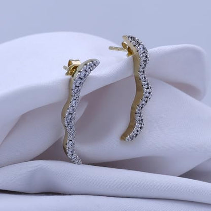 Round Cut White Cubic Zirconia Wave Shaped Ear Climbers Stud Earrings in 14K Gold Plated Sterling Silver With Push Back for her - color: yellow-gold-plated-silver