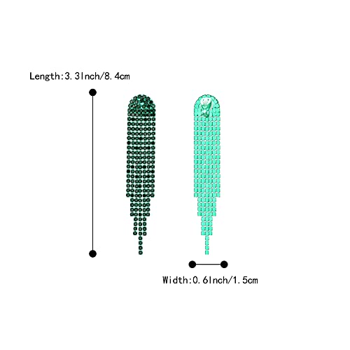 Clip-on Earrings Rhinestone Dangling for Women Fashion Long Chandelier Sparkle Crystal Tassel Dangle Drop Earring - color: Emerald Color Green-Tone
