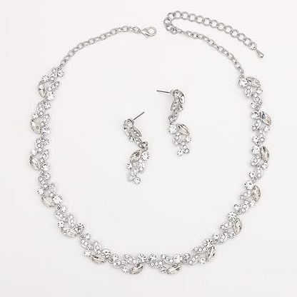 QLLYHLH Woman’s Brides Bridesmaid Leaf Choker Necklace Dangle Earrings Link Bracelet Austrian Crystal Wedding Jewelry Set Prom Costume Party Events | Brides, Bridesmaid, Prom, Events, Costume Party, Leaf - color: White-Platinum Plated