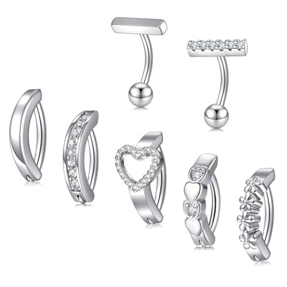 QWALIT Belly Button Rings 14G Surgical Steel Belly Rings CZ Opal Navel Piercing Jewelry for Women Girls 3/8" 10mm Silver Rose Gold - color: B21- clicker+ T bar-7pcs silver