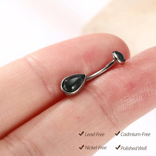 PEAKLINK G23 Titanium Eyebrow Ring 16G Rook Daith Tragus Helix Piercing Internal Threaded Curved Barbell Vertical Labret Lip Jewelry Small Belly Button Ring - color: Silver with Moss Agate
