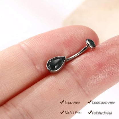 PEAKLINK G23 Titanium Eyebrow Ring 16G Rook Daith Tragus Helix Piercing Internal Threaded Curved Barbell Vertical Labret Lip Jewelry Small Belly Button Ring - color: Silver with Moss Agate