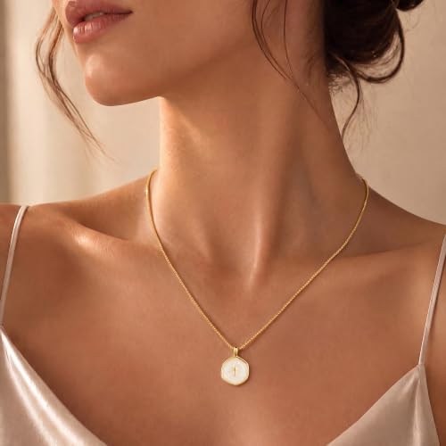14K Gold/Silver Plated Cross Necklace for Women White Enamel Pendant | Unique Brass Irregular Disc Cross, Dainty Minimalist Faith Jewelry for Everyday Wear, Comes in a Beautiful Box - style: gold style4