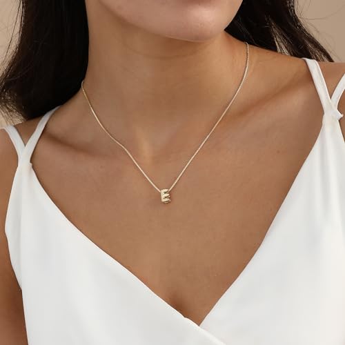 14K Gold Plated Bubble Letter Necklace, Tarnish Free and Waterproof Dainty Initial Necklace for Women, Trendy Personalized Gold Jewelry Gift for Her - color: Gold, style: E