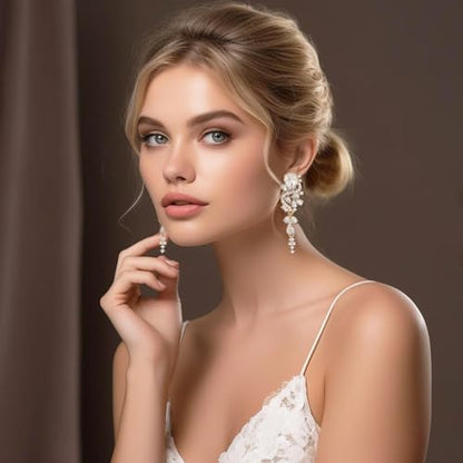 Fashion Rhinestone Statement Drop Dangle Earrings Long Colorful Crystal Bridal Wedding Teardrop Chandelier Earrings for Women Prom Pageant - color: Clear-gold