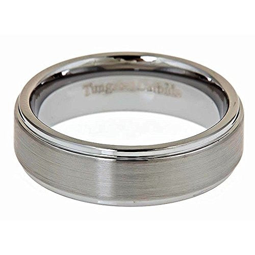 Tungsten Carbide Wedding Bands That Feature Different Finishes and Edge Colors - color: Brushed-7mm