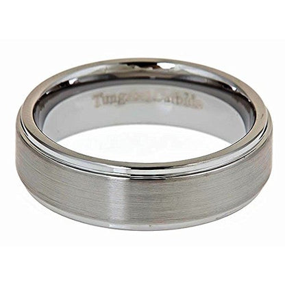 Tungsten Carbide Wedding Bands That Feature Different Finishes and Edge Colors - color: Brushed-7mm