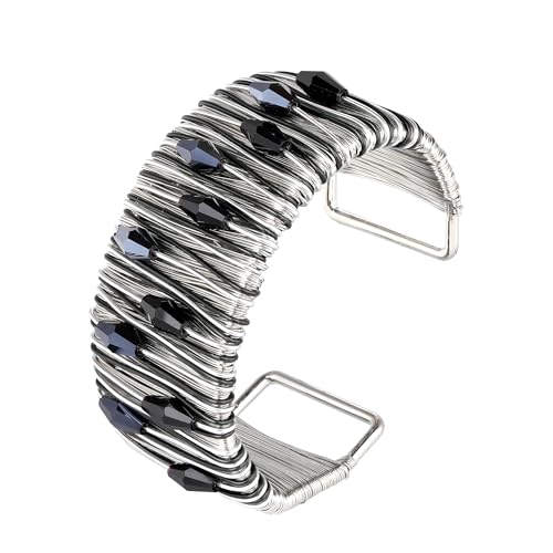 Chunky Gold Cuff Bracelets for Women Stack Silver Bracelet Vintage Bohemian Indian Bangles for Women Adjustable Open Wide Gold Bangle Bracelet Trendy Statement Jewelry - style: GOLD FINISH SPIRALS THREE BLUE GLASSSTONE