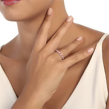 Birthstone Rings Eternity Band 925 Sterling Silver/Yellow Gold-Plated Created Gemstone Stackable Wedding Band 2.7mm Thin Half Eternity Rings for Women Size 6 to 10 - color: 01-Garnet-Jan.