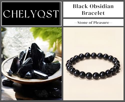 Carnelian Bracelet - Stone of Luck,Stretch Natural Stone Crystal Beads Jewelry Gifts for Women Men Unisex - color: Black Obsidian-Pleasure, size: 8mm