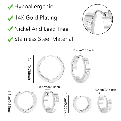 Love Friendship Hoop Earrings Set for Women 18K Gold and Silver Stainless Steel with Cubic Zirconia Stones Jewelry - style: SET-2-Silver