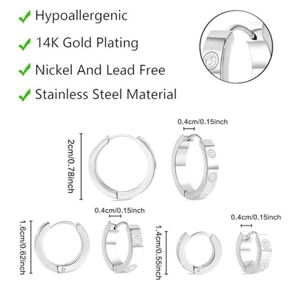 Love Friendship Hoop Earrings Set for Women 18K Gold and Silver Stainless Steel with Cubic Zirconia Stones Jewelry - style: SET-2-Silver