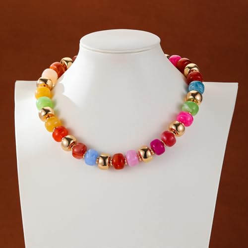 Resin Chunky Colorful Beaded Necklace | Adjustable Boho Statement Necklace,Summer Beach Party Jewelry - color: Colorful