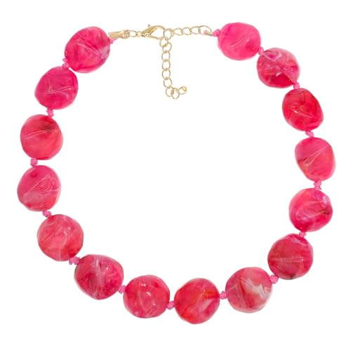 We We Chunky Colorful Beaded Necklace for Women Large Boho Statement Bead Chokers Necklaces Turquoise Blue Big Beads Jewelry Neck Summer Beach - color: big bead fuchsia