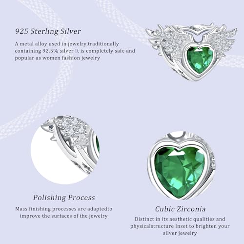 S925 12 Months Birthstone Charm for Pandora Bracelet, Gift on Birthday Christmas Mothers Valentines Anniversary Graduation, for Women Mom Daughter Friend Family Sister Aunt Grandma - color: May