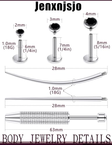 Jenxnjsjo F136 Titanium 20/18/16g Earrings Nose Lip Rings Studs Labret Medusa Tragus Helix Conch Cartilage Piercing Jewelry for Women - color: Black, size: 18g
