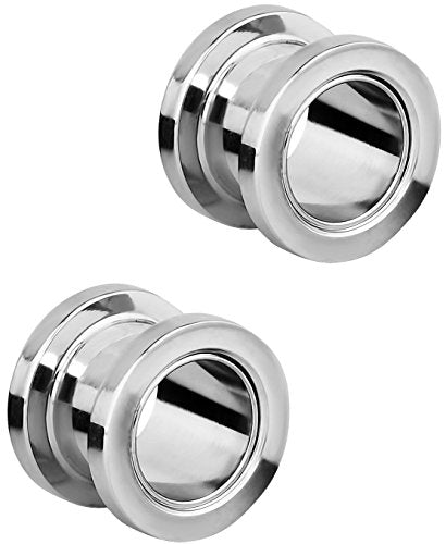 Forbidden Body Jewelry 1.2mm - 16mm Surgical Steel Ear Gauges Screw Fit Tunnels, Tunnel Plug Earrings Sold as a Pair - style: 10mm (00 Gauge)