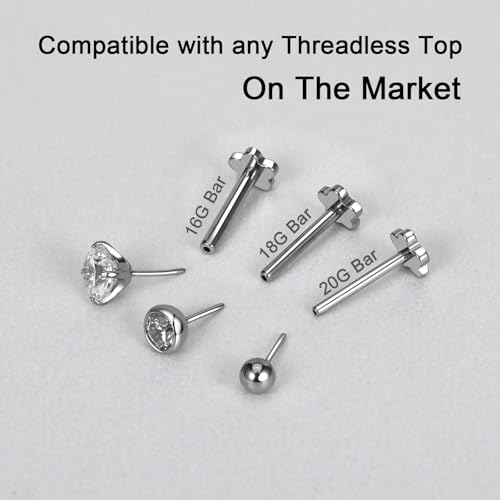 Threadless Bar G23 Titanium 20G 16G 18G Replacement Post Bar Flat Back Stud Earrings for Helix Cartilage Lobe Medusa Labret Nose Tragus Conch Piercing Jewelry - size: 20g 12mm, style: Flower,2Pcs Threadless Bars