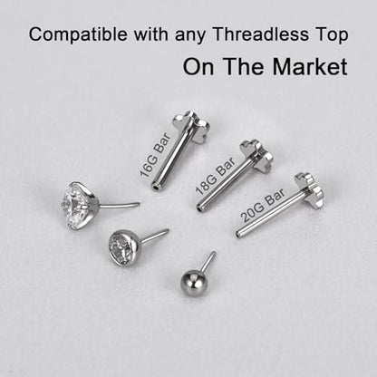 Threadless Bar G23 Titanium 20G 16G 18G Replacement Post Bar Flat Back Stud Earrings for Helix Cartilage Lobe Medusa Labret Nose Tragus Conch Piercing Jewelry - size: 20g 12mm, style: Flower,2Pcs Threadless Bars